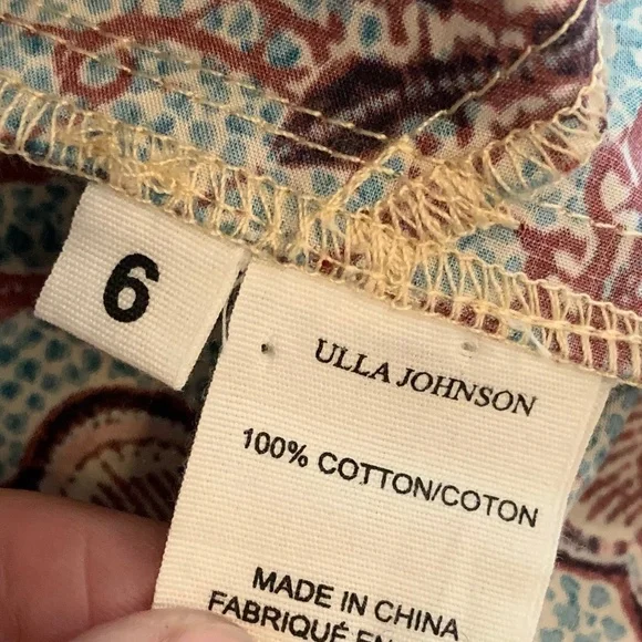 Ulla Johnson Caris Mini Dress Long Puff Sleeves Floral Cotton Women's 6